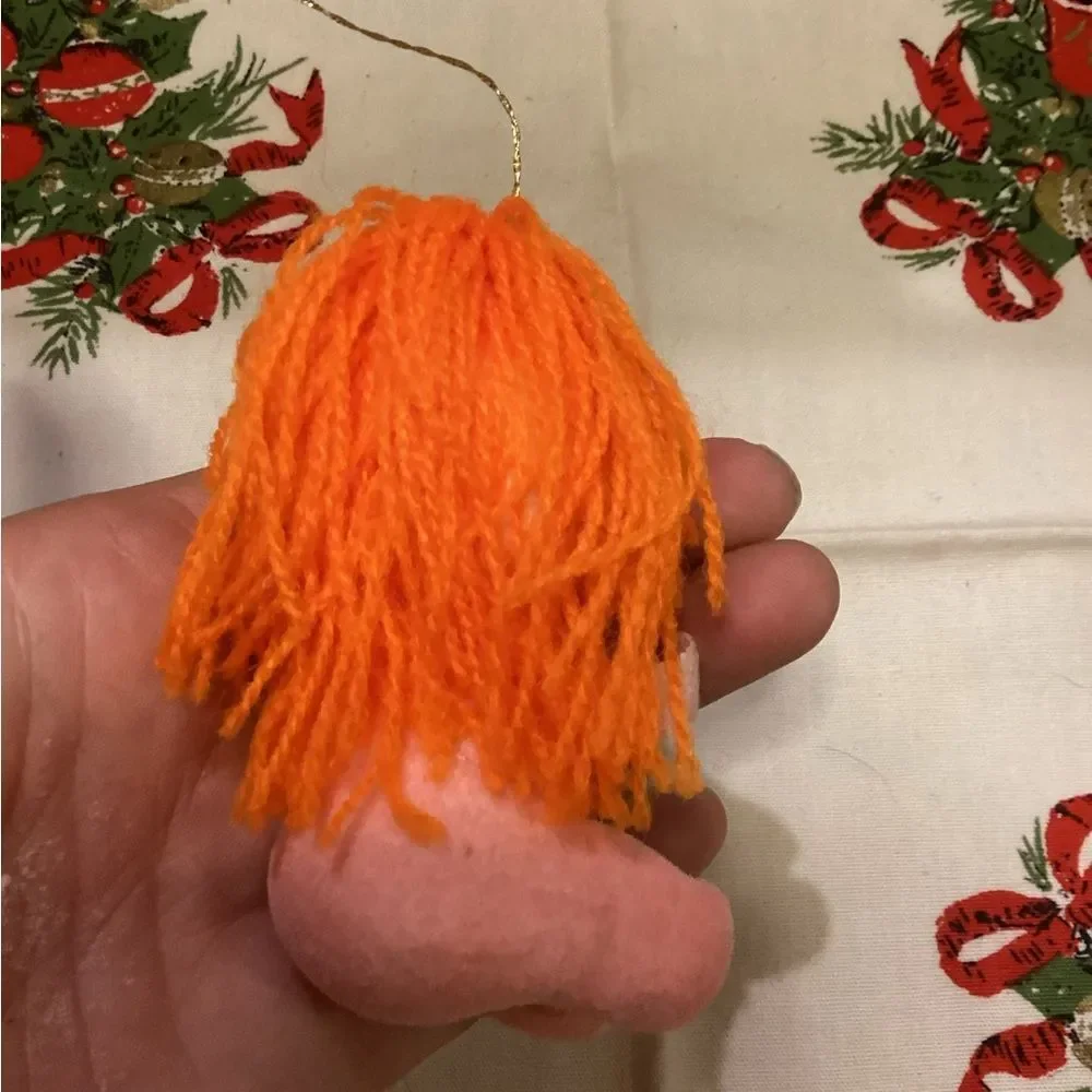Vintage Angel & Doll Flocked Christmas Ornaments Set MCM Yarn Hair Foam Body